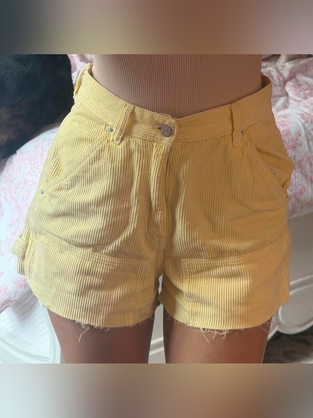 Urban Outfitters Yellow Corduroy High-Waist Shorts ⭐️